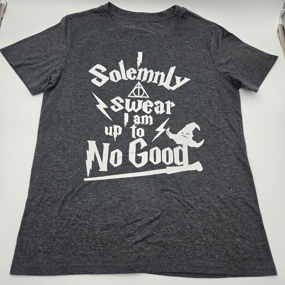 Women's Cotton Shirt Sze LG Stretch Carbon Gray Solemnly Swear  Am Up to No Good